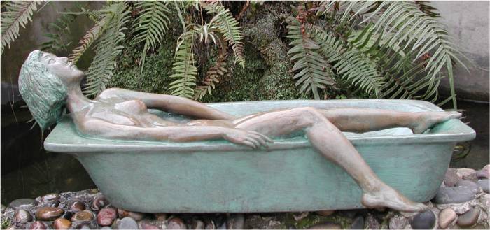 Bathing - a sculpture of a nude woman bathing by Shen Xiaonan